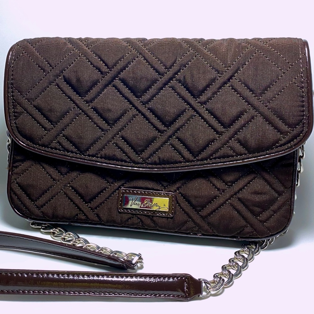 Vera Bradley Quilted microfiber Espresso Shoulder Crossbody EUC